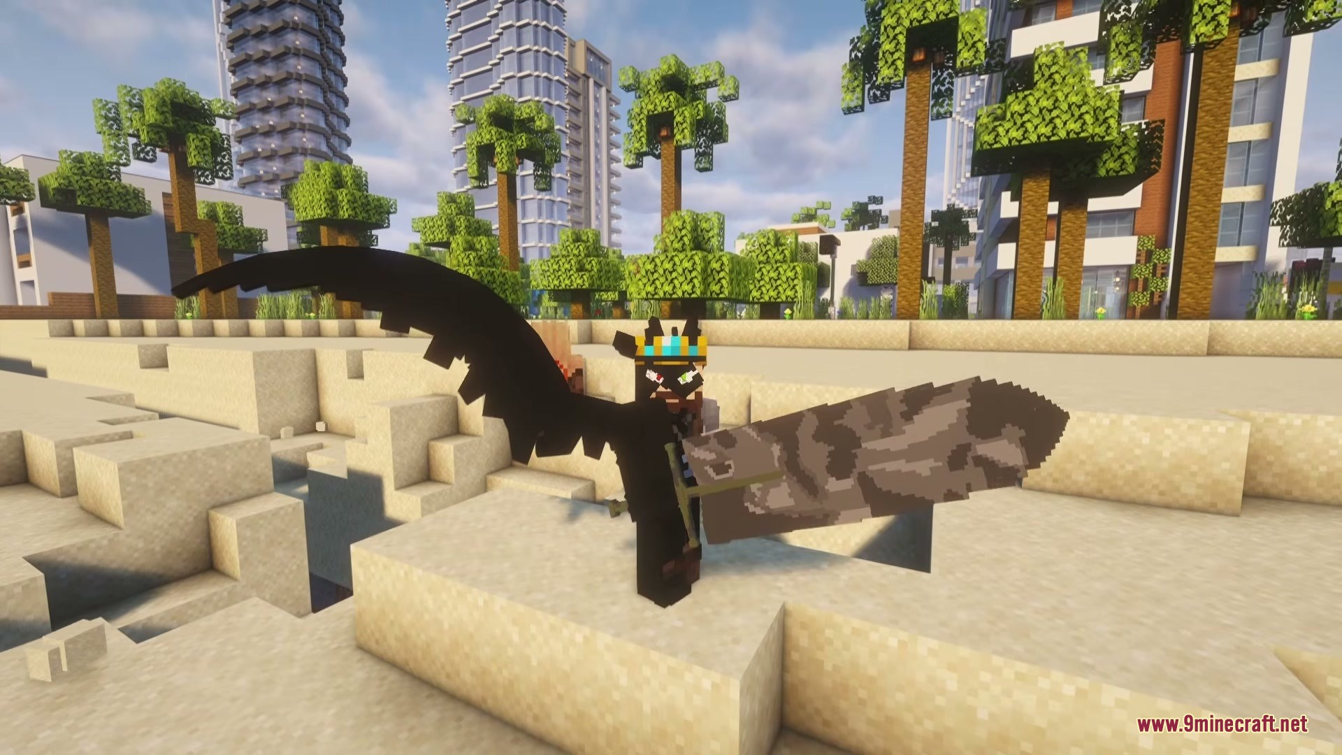 Block Clover Black Clover Mod Screenshot 8 Character with black wings and a massive sword standing on a sandy beach