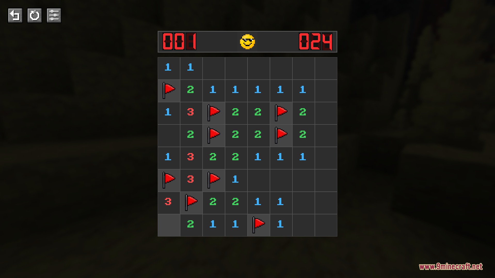 A player playing a game of Minesweeper on a custom interface screen