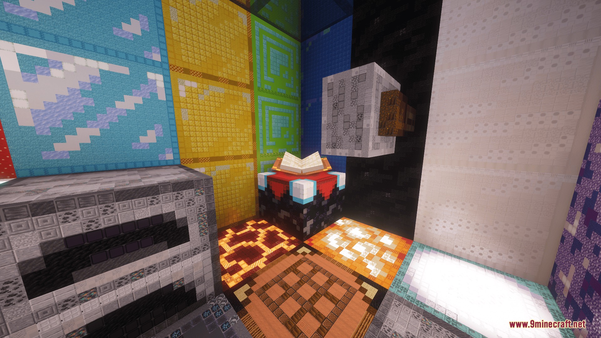 Blockception Full Resource Pack Screenshot 1 Various blocks in a room using the Blockception Full Resource Pack