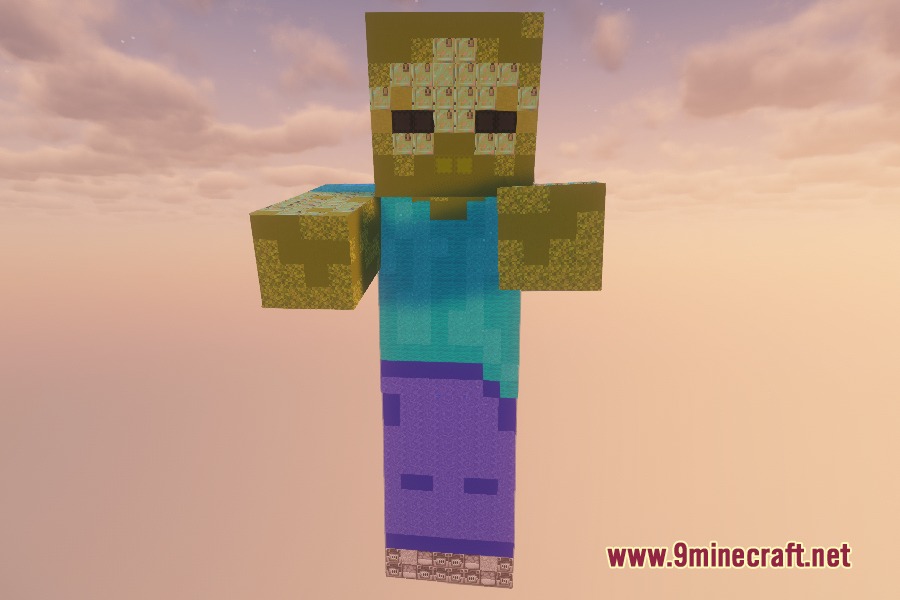 Blockception Full Resource Pack Screenshot 5 Giant zombie figure showcasing the Blockception Full Resource Pack mosaic texture style