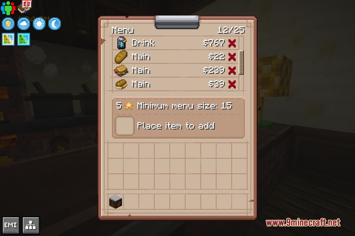 A player manages the menu in the Blockside Bistro Rush interface