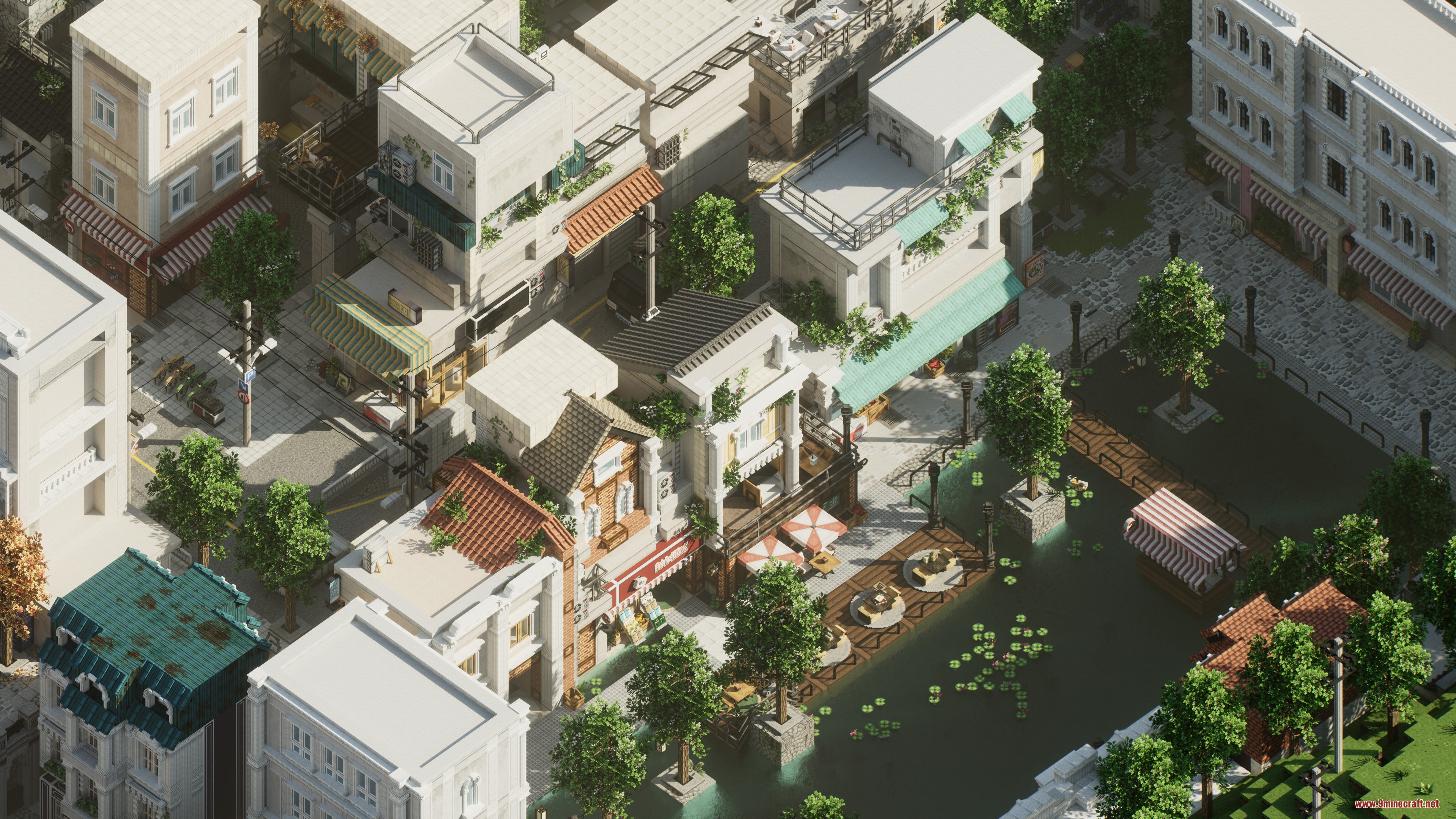 Isometric view of a Minecraft city exported using the Blockstream Sculptor Mod