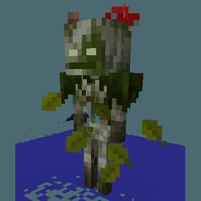 Blood N' Particles Data Pack Screenshot 1 A mossy skeleton mob with green leaves and a red flower on top