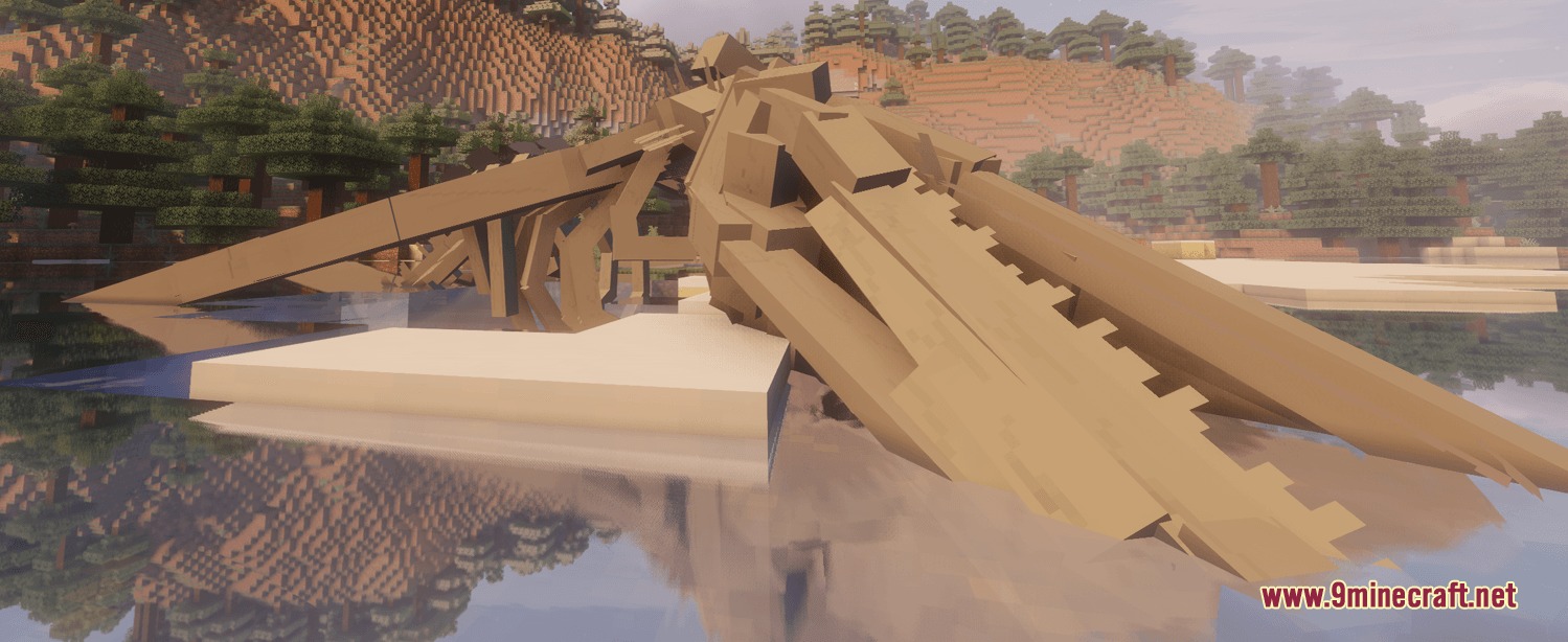 Bloodbathen Mod Screenshot 5 A giant tan monster called The Grin standing in a Minecraft river