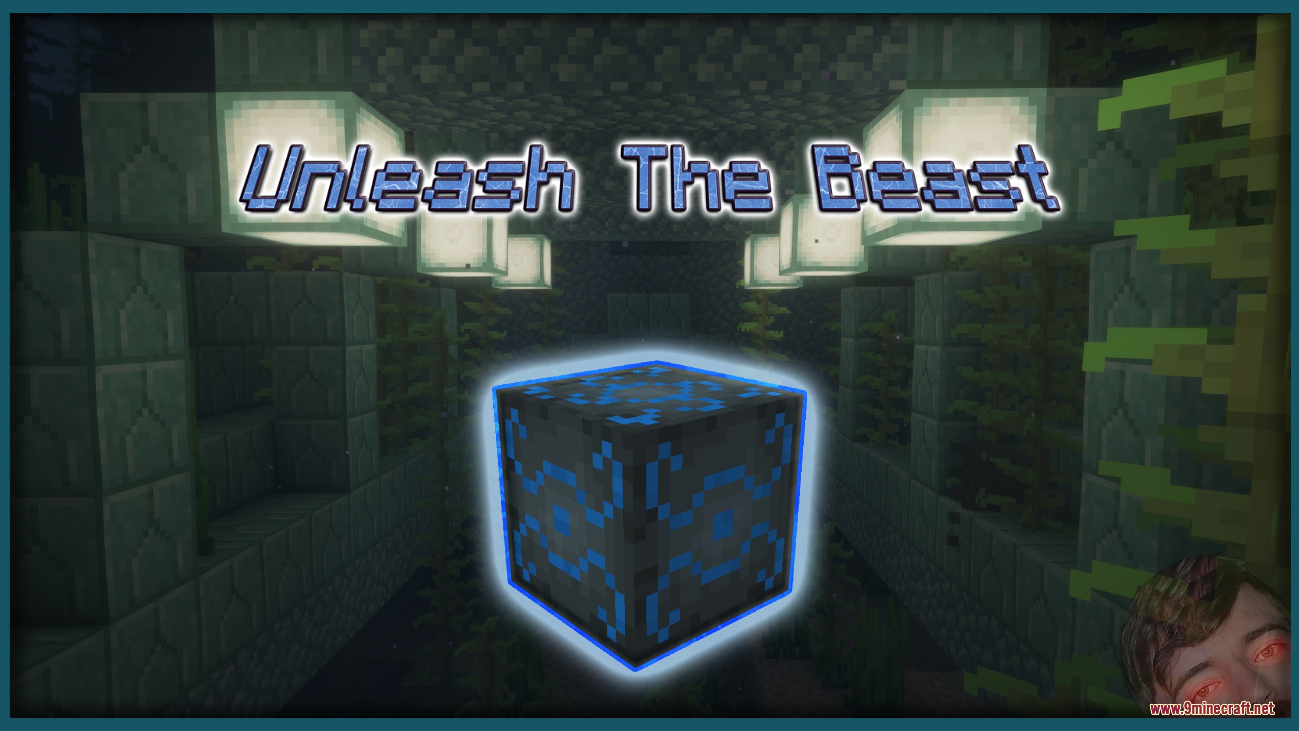 A glowing Nameless Catalyst block sits inside an ancient underwater stone structure