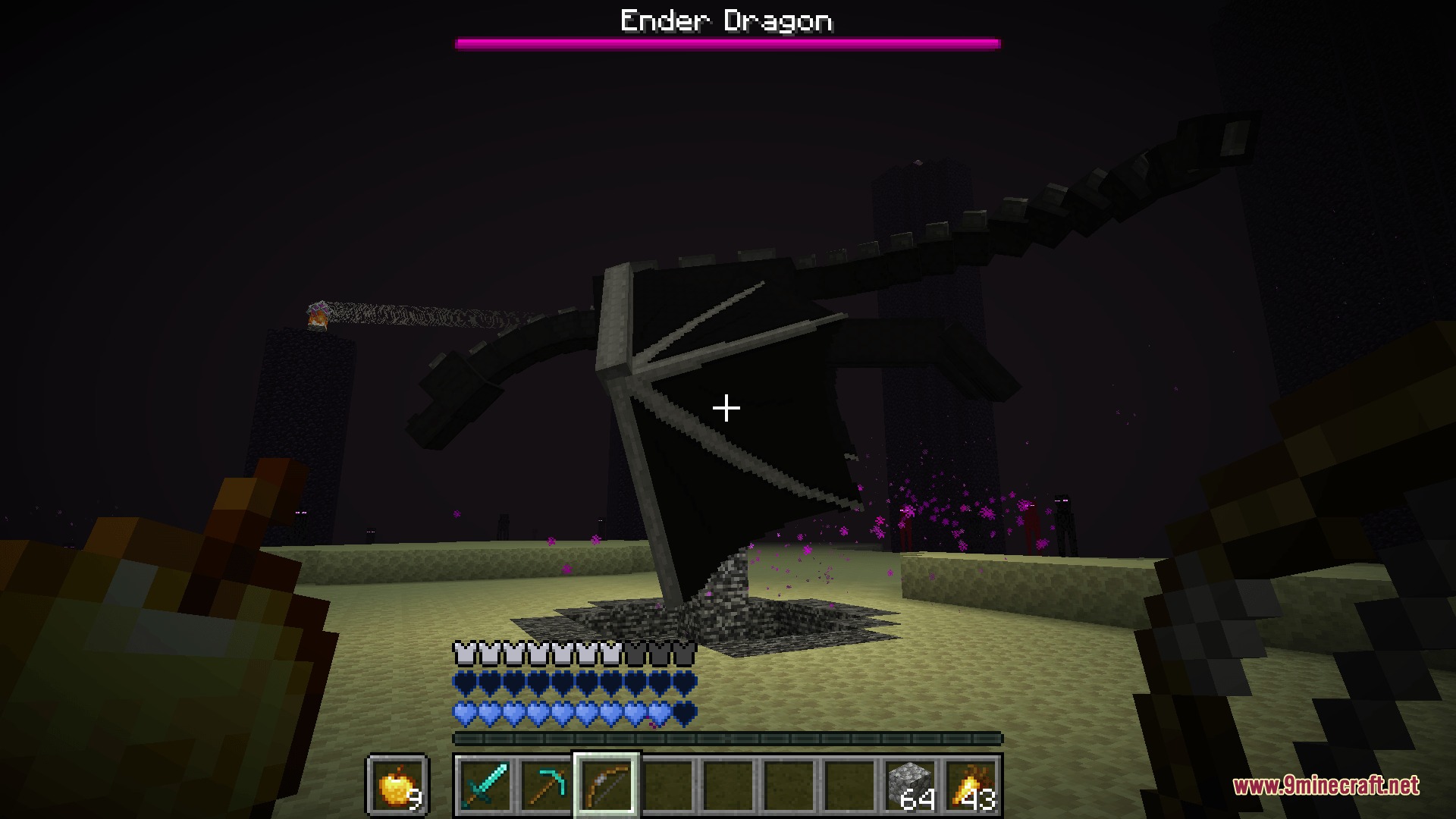 Blue Hearts Mod Screenshot 2 Player battles the Ender Dragon in the End dimension using special blue hearts