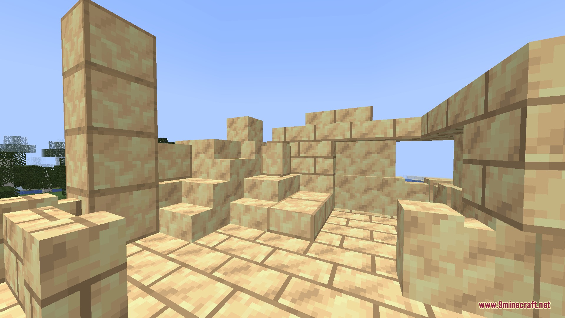 A building made of new decorative limenite blocks under a clear sky