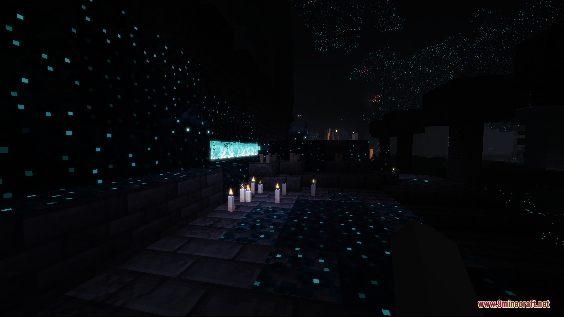 Blush Resource Pack Screenshot 8 Glowing sculk blocks and candles create a vibrant bloom effect in darkness