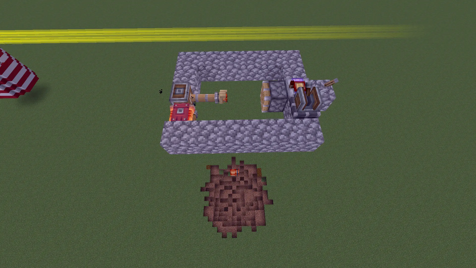 Bomber V1 Schematic Screenshots 1 A mechanical bomber mechanism built with cobblestone over a dirt hole