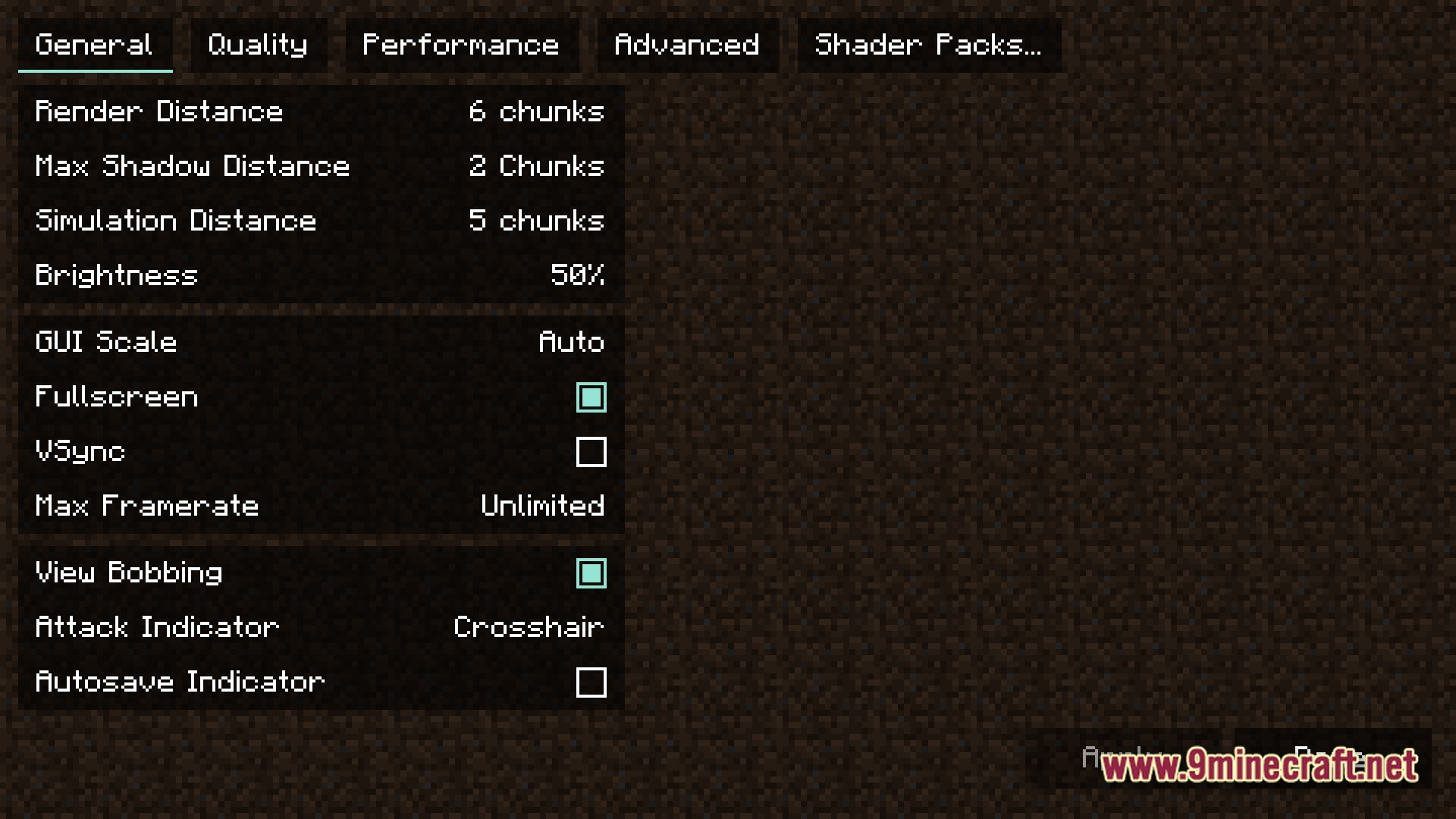 Boosted FPS Performance Optimized Modpack Screenshot 9 The general video settings menu featuring render distance, framerate, and graphics configuration options