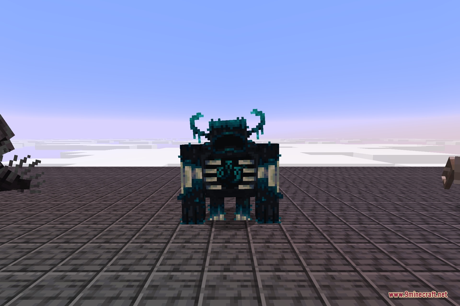 The Warden up close with glowing teal accents
