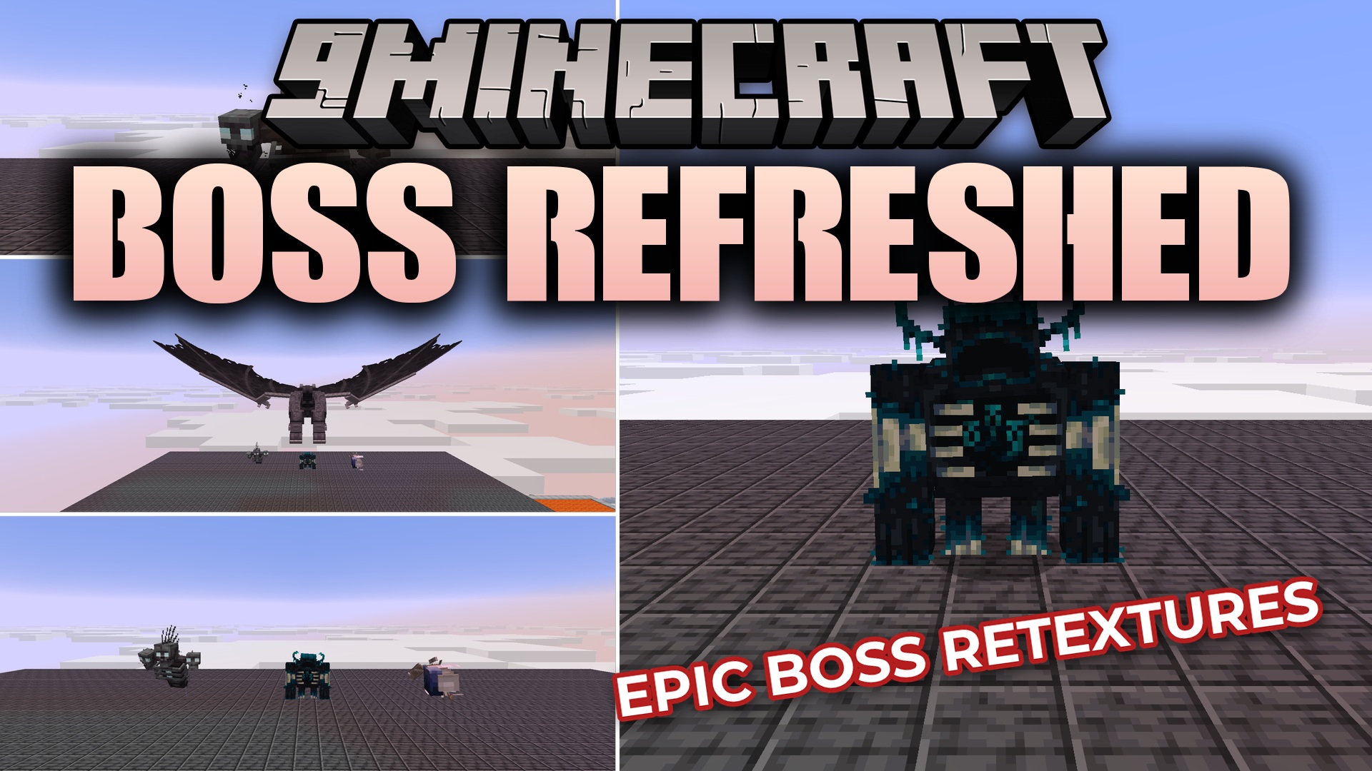 Boss Refreshed resource pack overhauls the Ender Dragon, Wither, Warden, and Elder Guardian with darker, more detailed textures