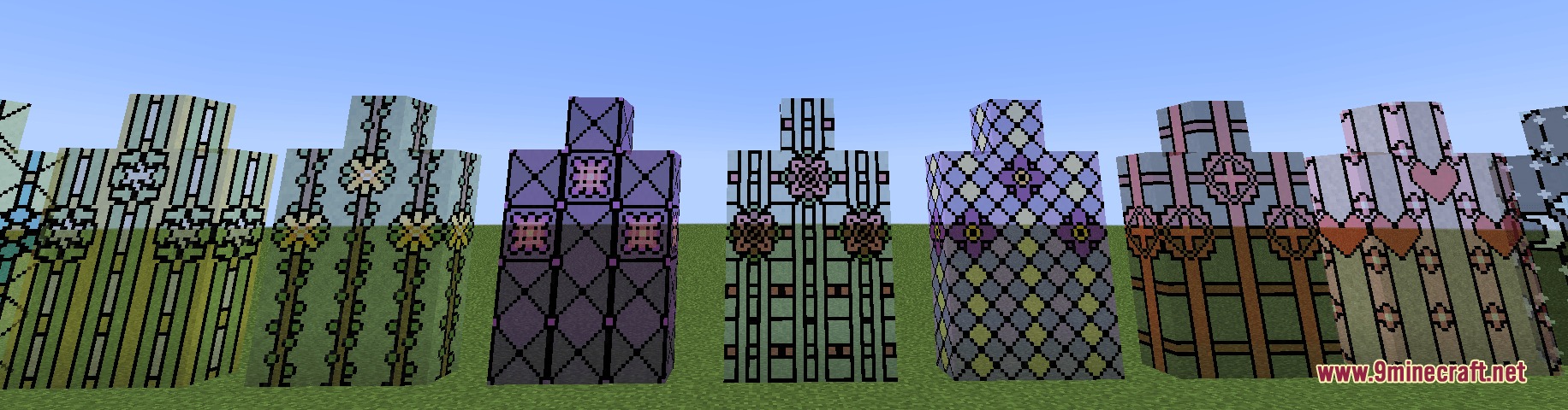 Botanical Crystal Panes Mod Screenshot 2 Botanical Crystal Panes mod showcasing colorful mosaic glass blocks with nature themes