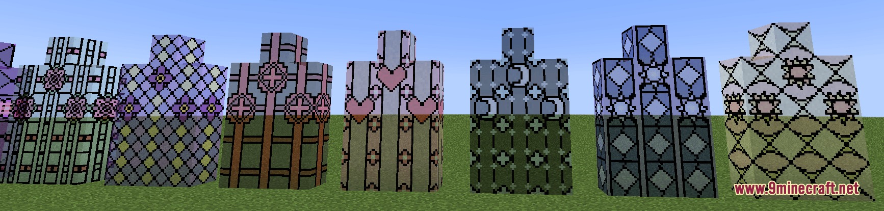 Botanical Crystal Panes Mod Screenshot 3 A row of decorative stained glass blocks with various botanical patterns