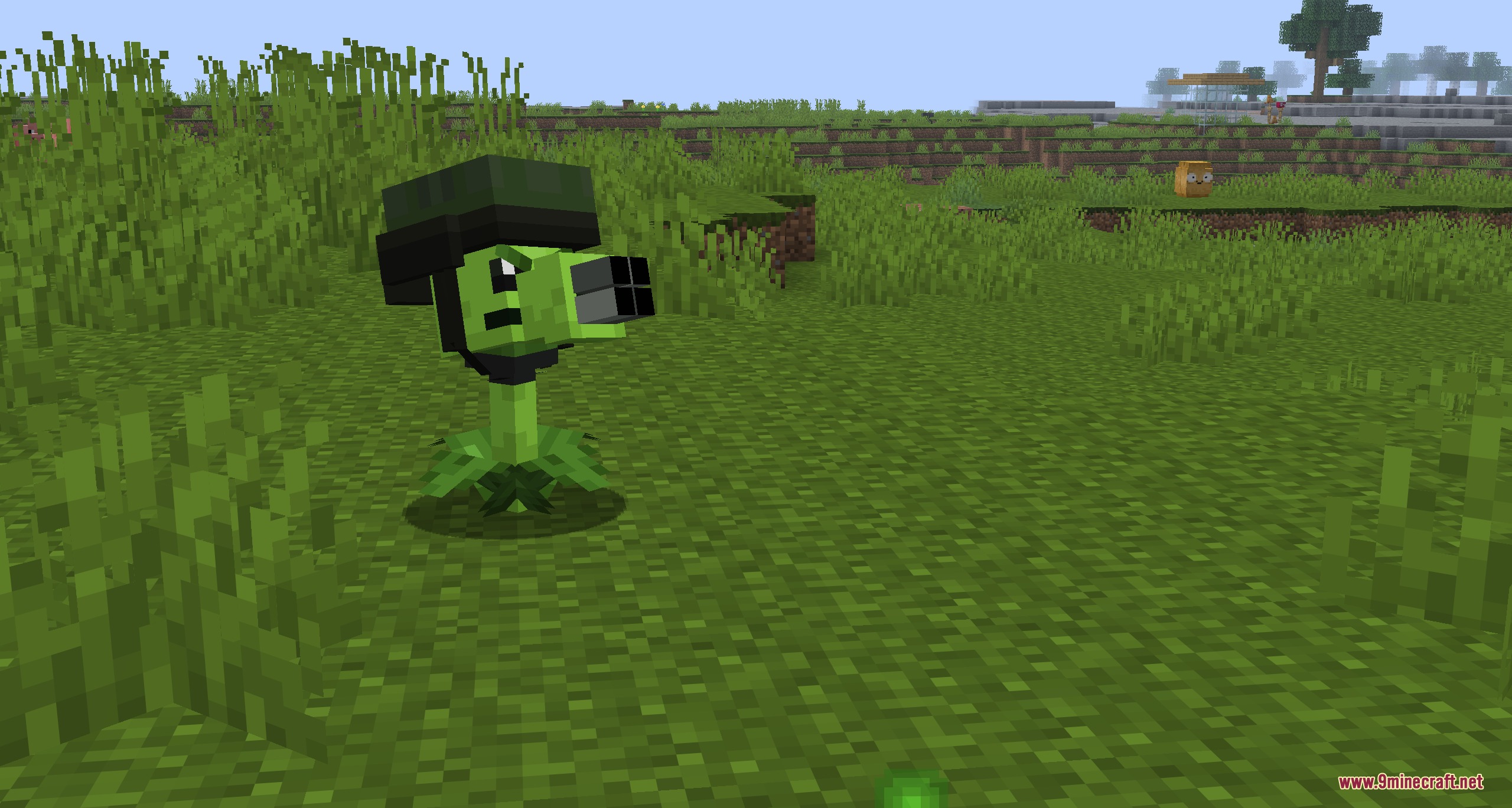 Botanical Undead Warfare Mod Screenshot 2 A Gatling Pea soldier stands in a field with a Solar Pea nearby