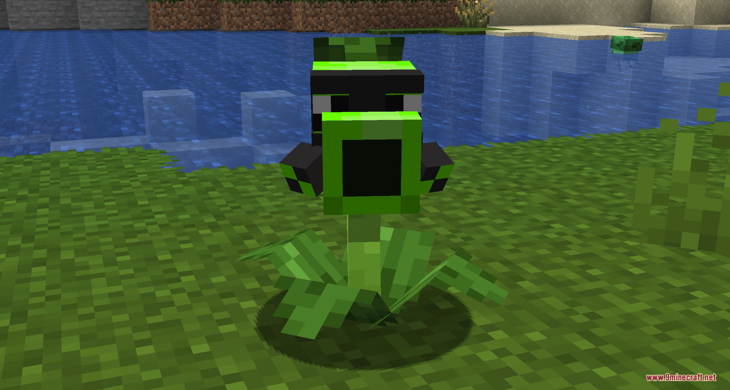 Botanical Undead Warfare Mod Screenshot 8 Front view of a Toxic Pea wearing a black mask in Minecraft