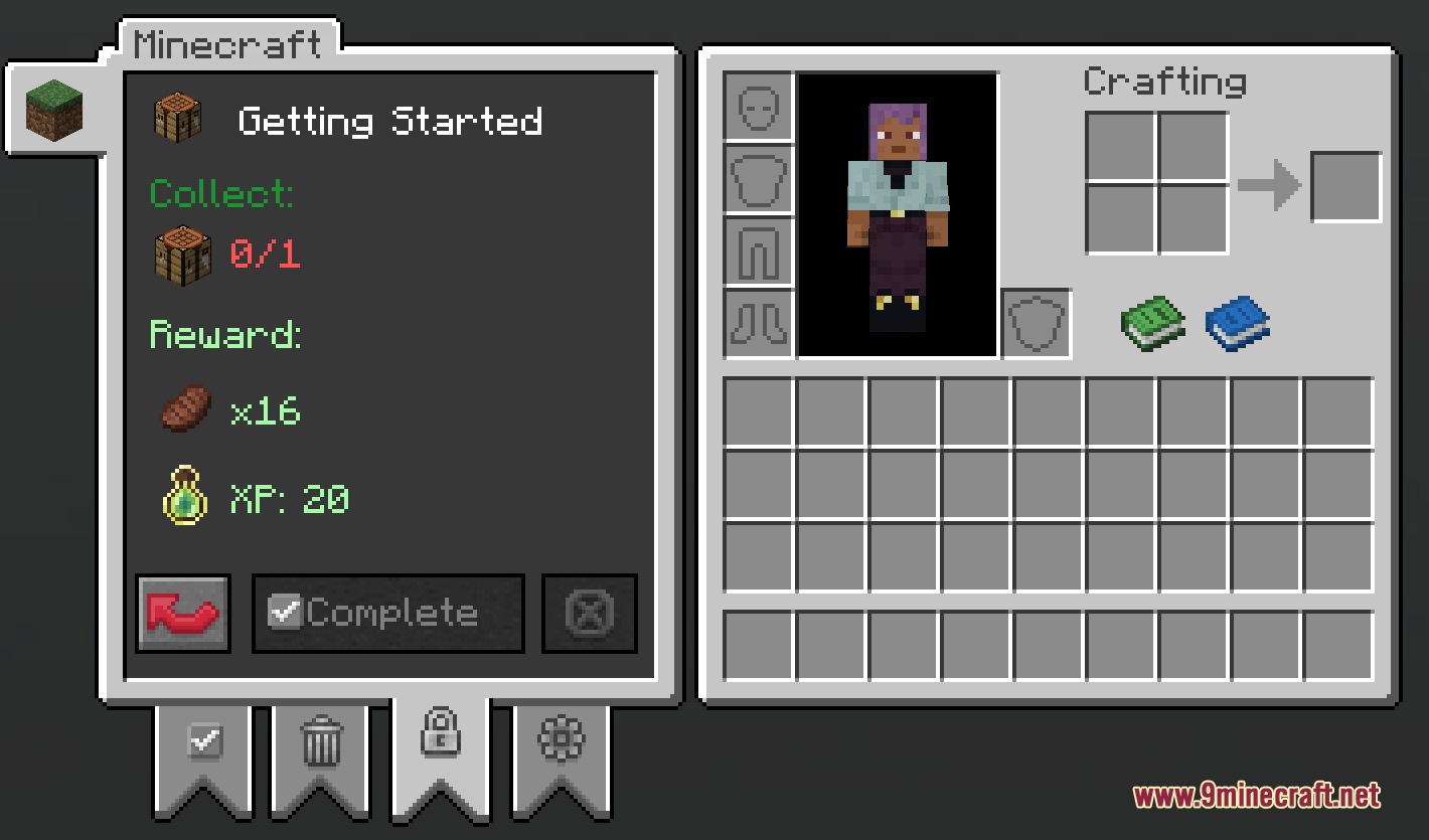 Boundless Quests Mod Screenshot 5 Boundless Quests interface showing a task to collect a crafting table for rewards