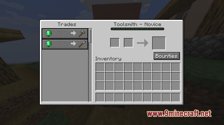 The Bounty Craft Mod adds a button to the villager trading menu
