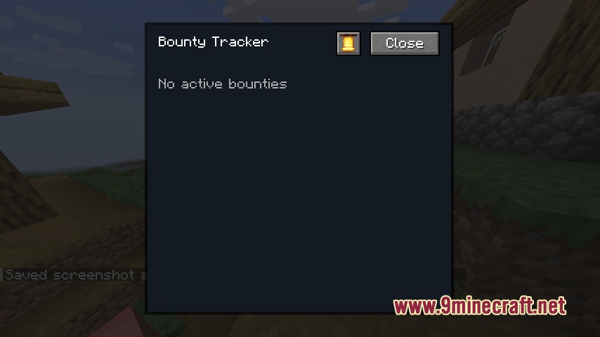 The Bounty Tracker menu from Bounty Craft showing no active bounties in Minecraft