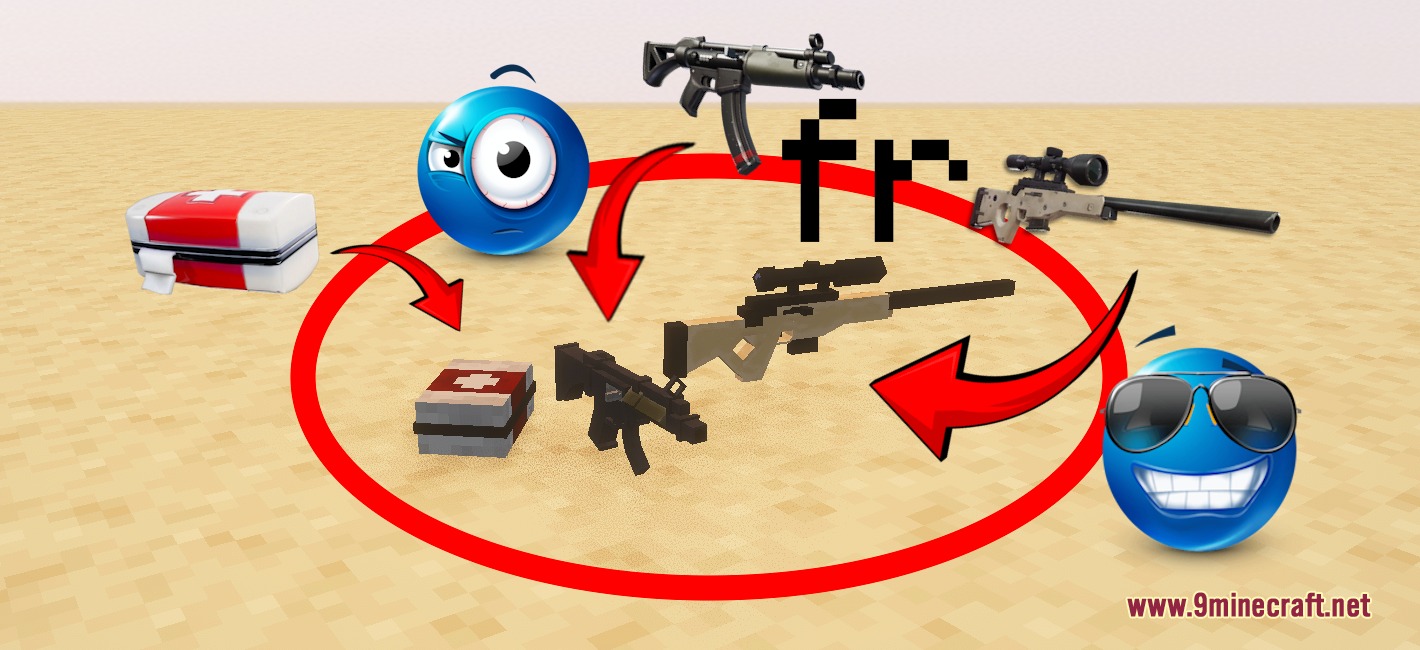 Bows to Guns Fortnite Resource Pack Screenshot 4 Bows to Guns Fortnite Resource Pack showcasing various weapon and healing item models