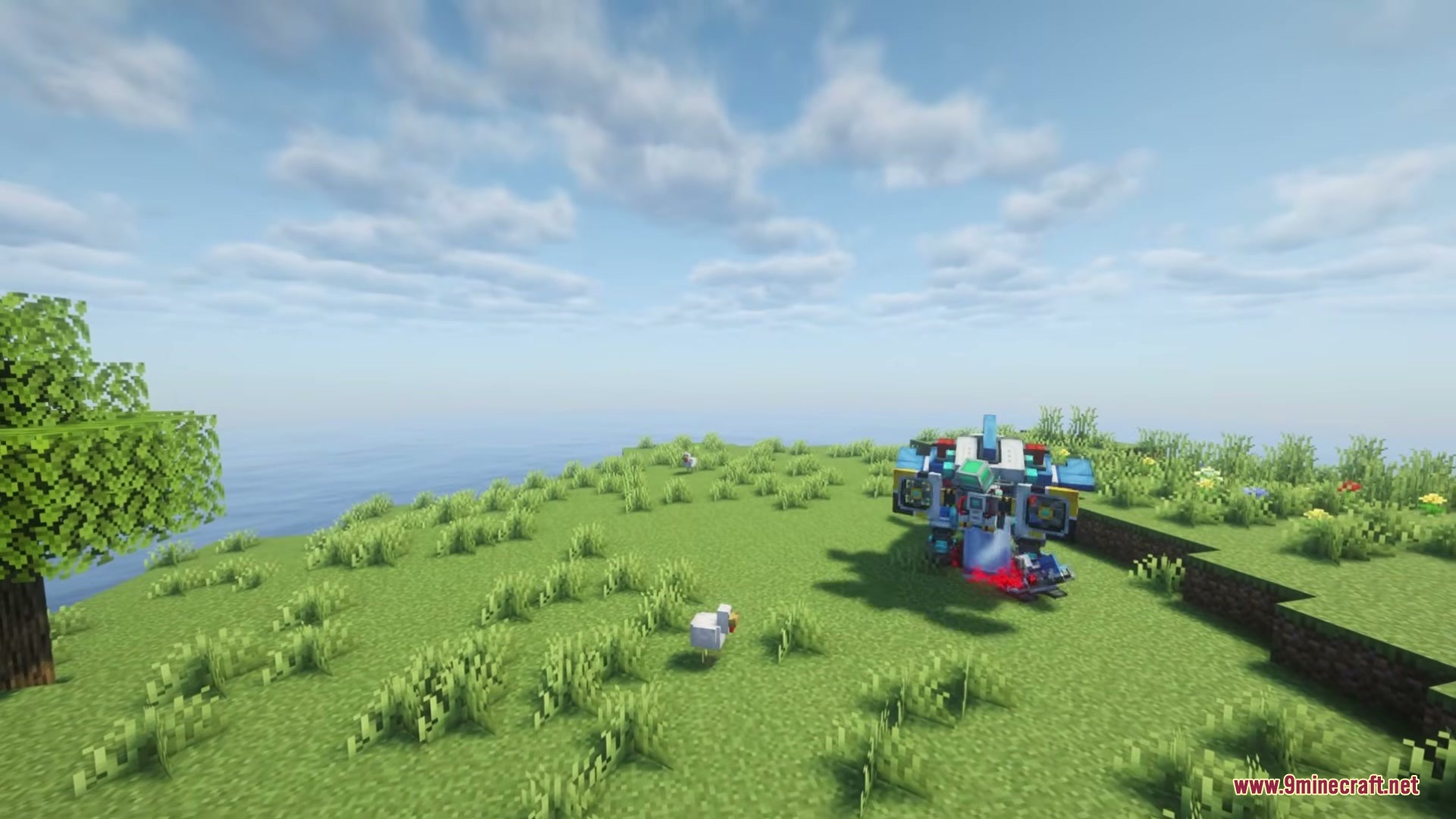 Brainrot Protocol Mod Screenshot 6 The blue Cyborg Tralalero Tralala boss stands on a grassy cliff edge
