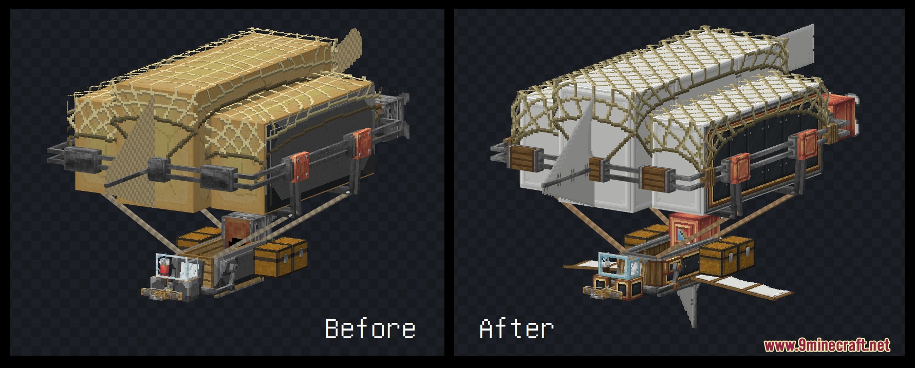 Brassbound Dreadnoughts Resource Pack Screenshot 1 Comparison of a warship before and after applying the Brassbound Dreadnoughts resource pack