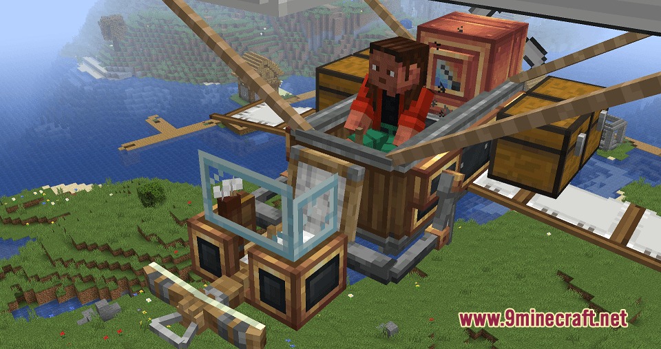 Brassbound Dreadnoughts Resource Pack Screenshot 4 Player sitting in the cockpit of a mechanical aircraft with copper engines