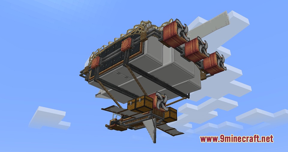Brassbound Dreadnoughts Resource Pack Screenshot 5 Brassbound Dreadnought warship with copper engines and white hull flying in the sky