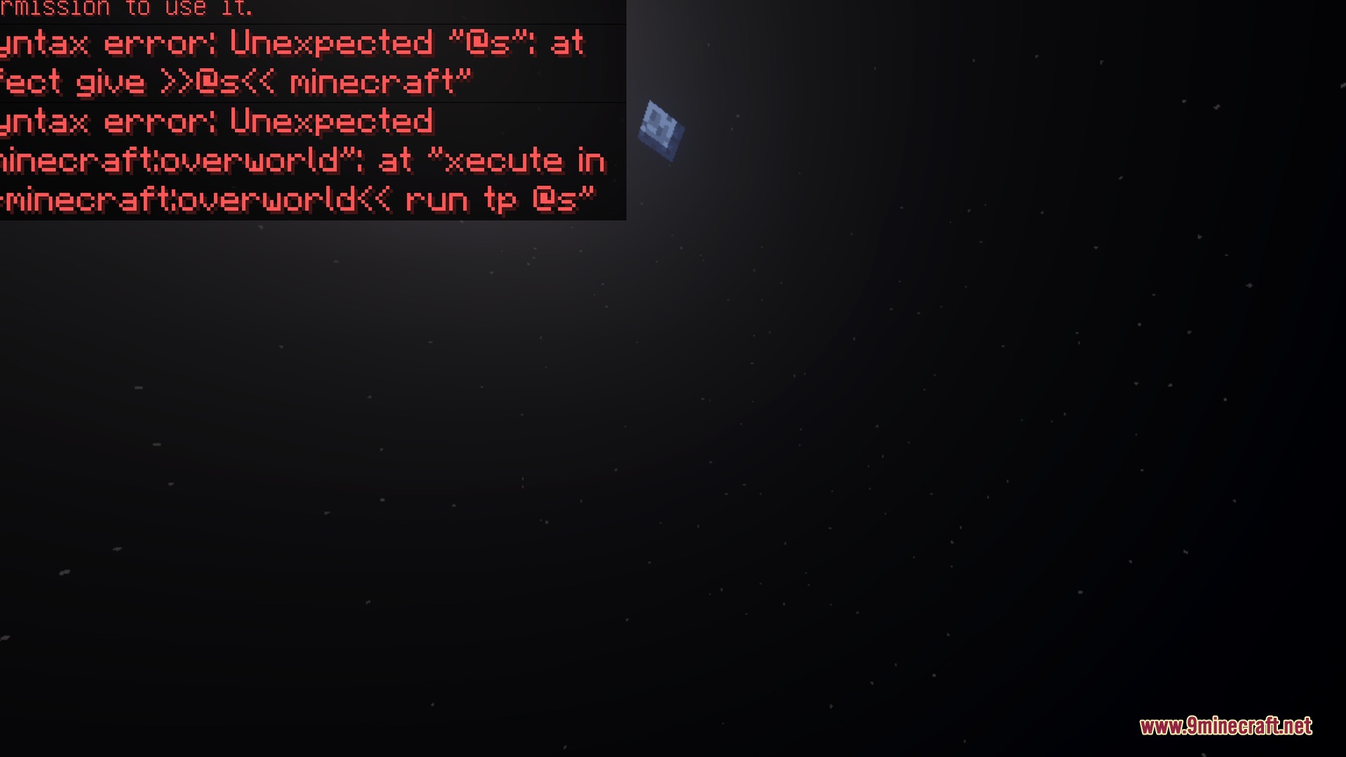 Bsl Vibrant Visuals Shader Screenshot 5 Minecraft night sky with red command syntax error text on screen