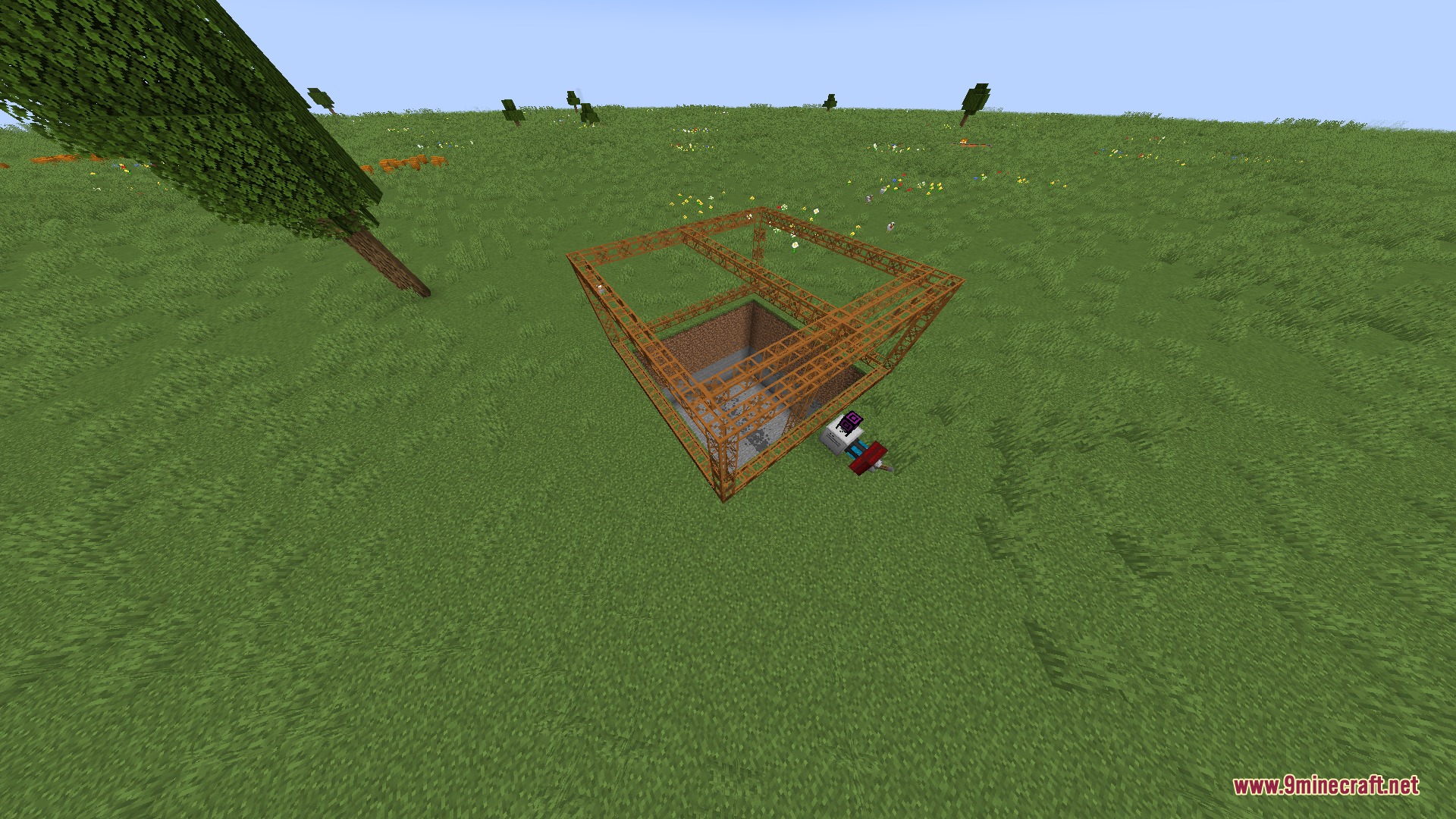 Build Craft Community Edition Mod Screenshot 4 A large orange frame marking the digging area for an automated quarry