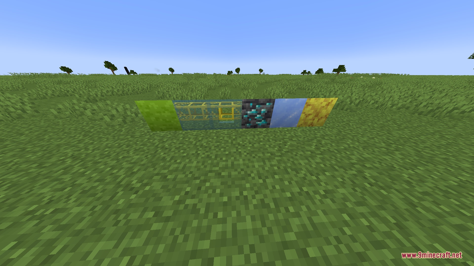 Build Craft Community Edition Mod Screenshot 8 A collection of different block facades displayed in a row on grass
