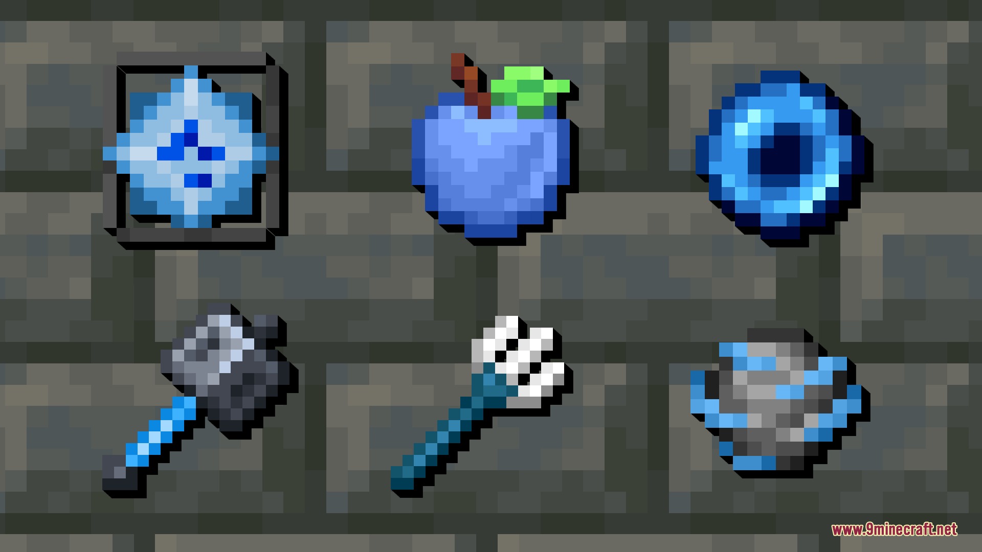 Bunji 4k Resource Pack Screenshot 3 Bunji Resource Pack features various combat items in a light blue style