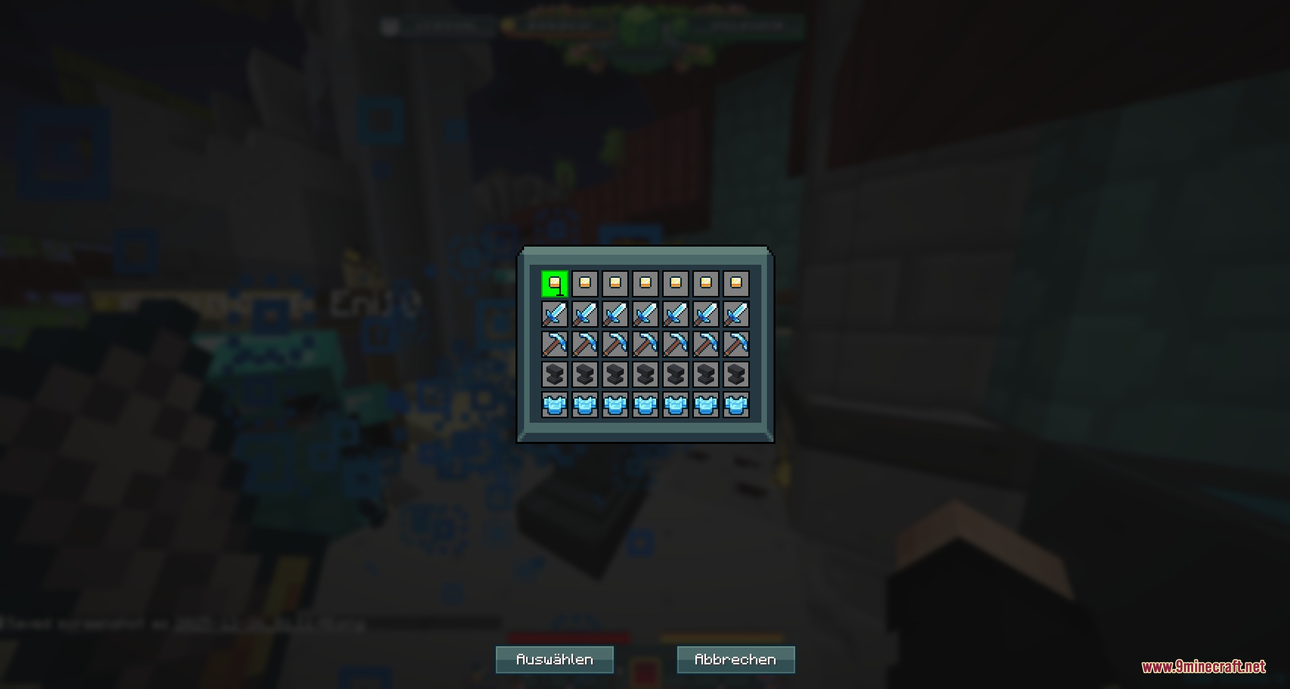 CC Live Utilities Mod Screenshot 3 A custom kit filter menu displaying various diamond tools and armor sets