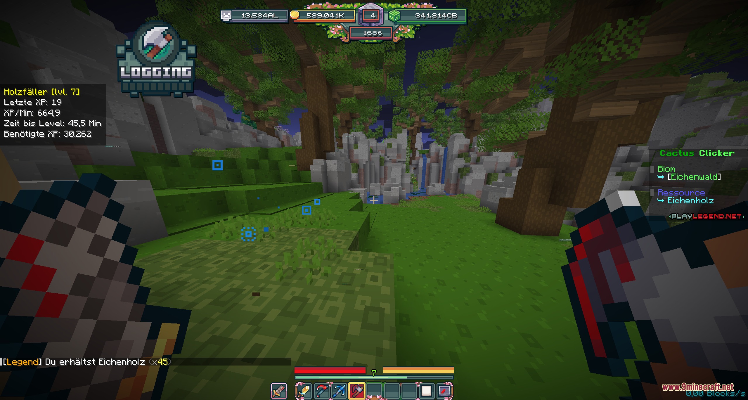 CC Live Utilities Mod Screenshot 4 Player gathering wood in a forest with a custom logging overlay active