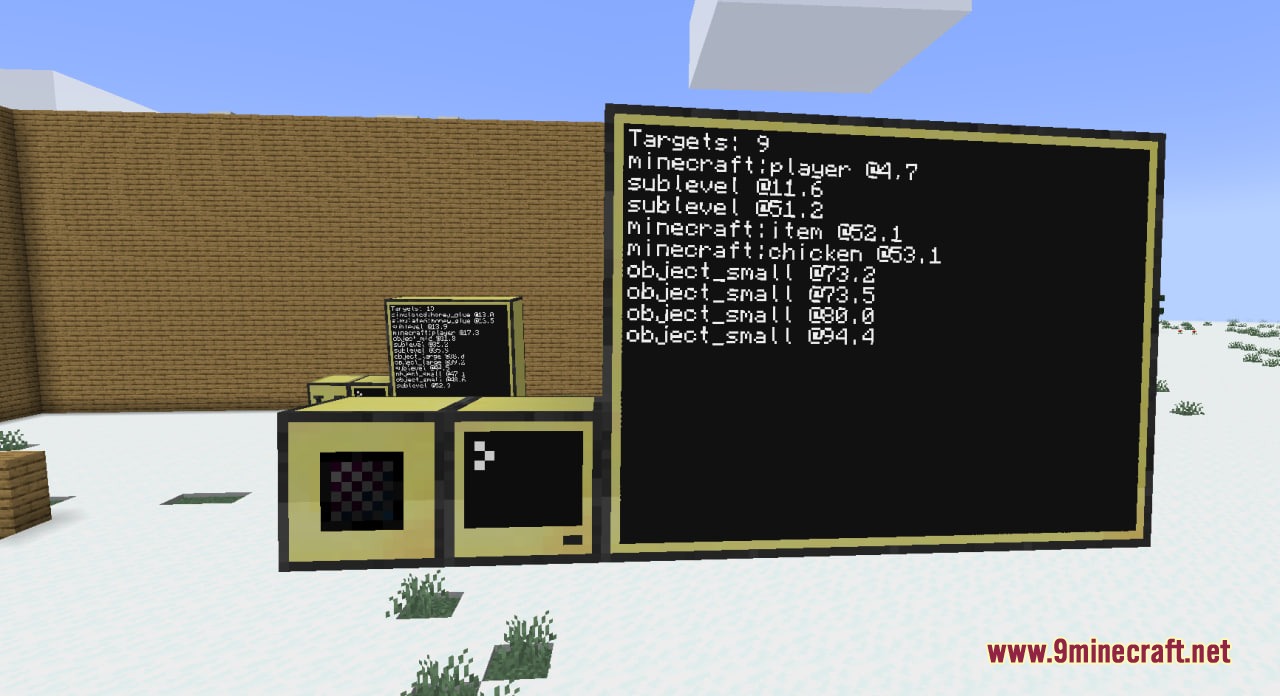 A CC Optical monitor displaying a list of detected entities and their coordinates