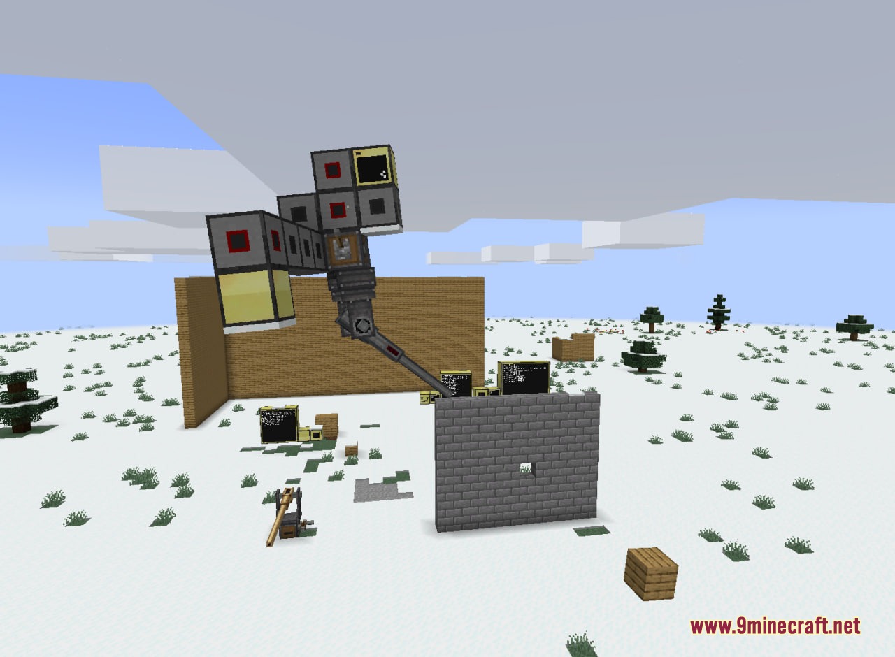 An automated defense turret using sensors and computers in a snowy field