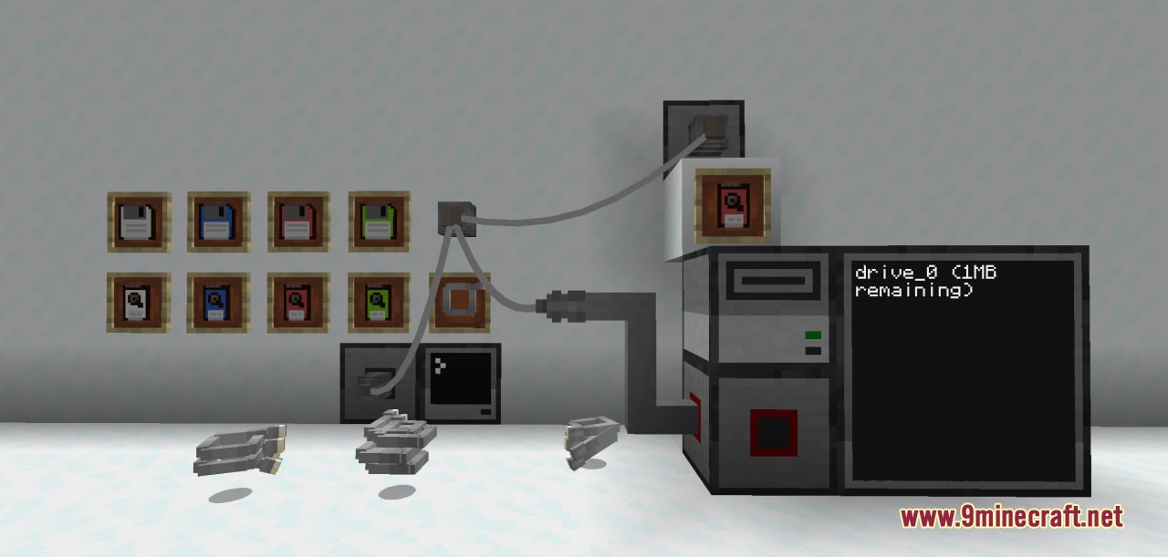 Portable storage drives in item frames and cable connectors linked to computers