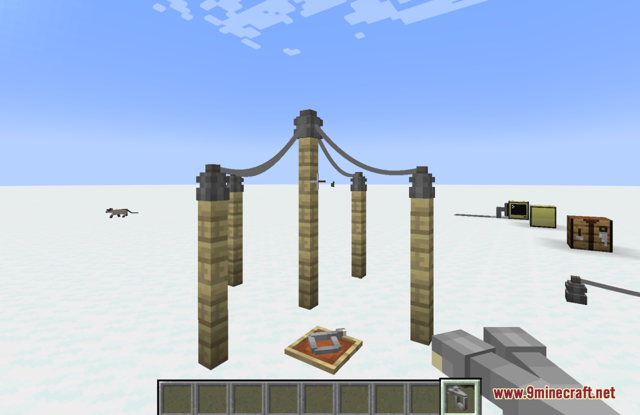 Visible network cables from CC RJ45 Mod connecting tall wooden poles
