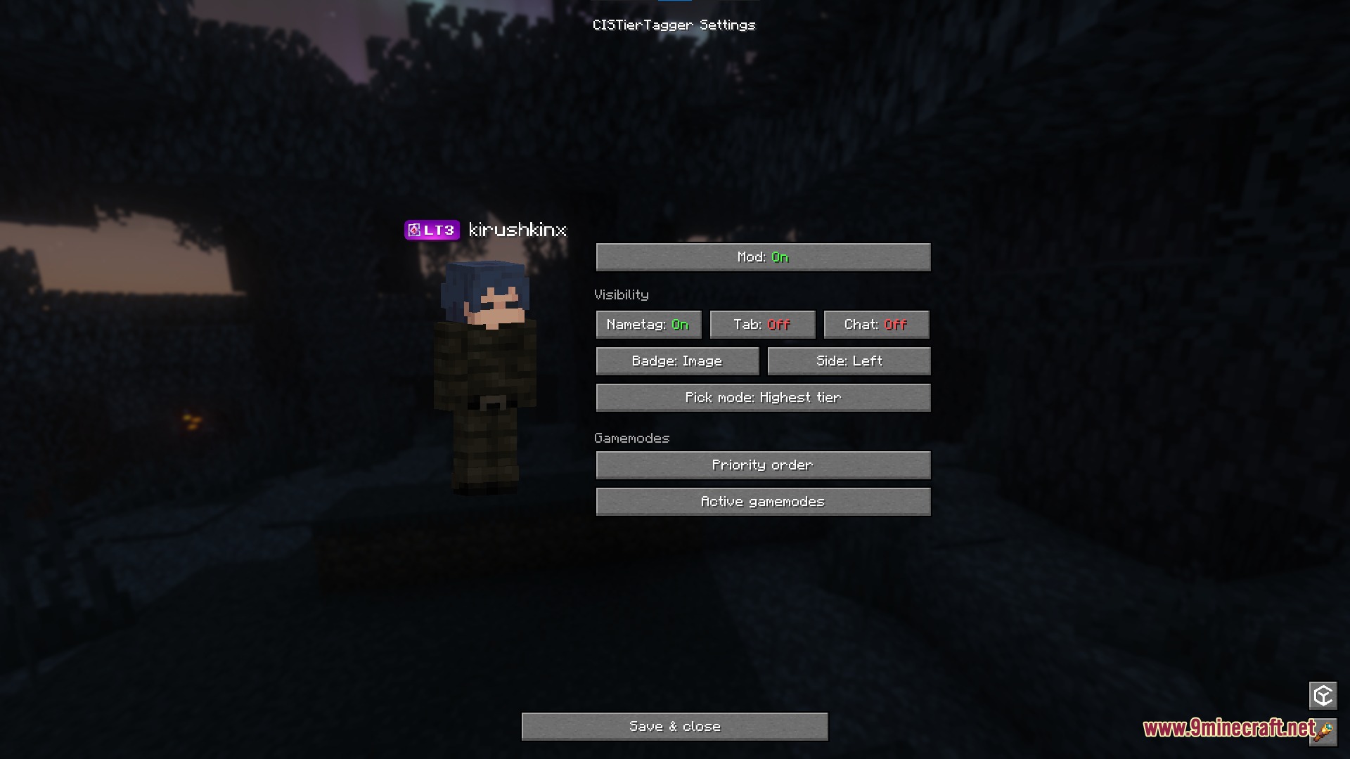 CIS Tier Tagger Mod Screenshot 2 The settings menu allows players to configure visibility for their skill tier badges