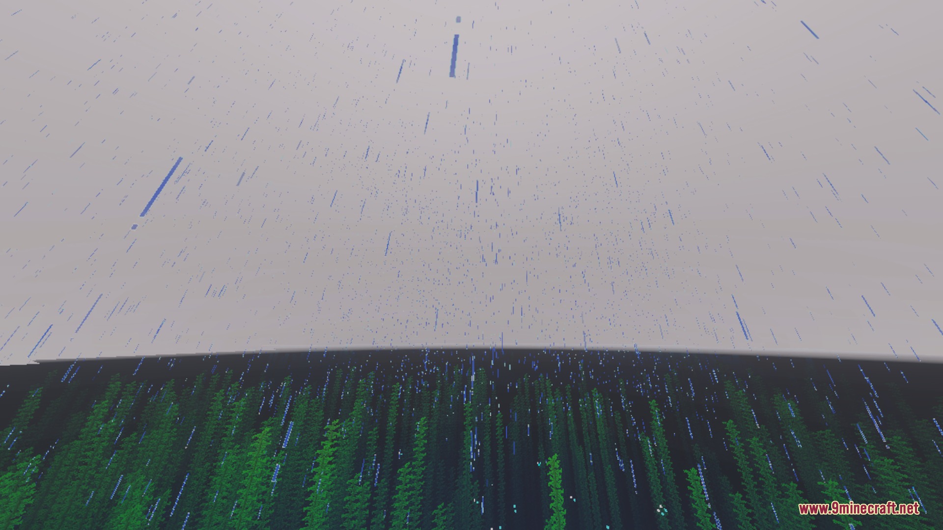 CLEAR FOG VISUAL Shader Screenshot 7 Rain falling over a dense forest with improved visibility and clear distant views