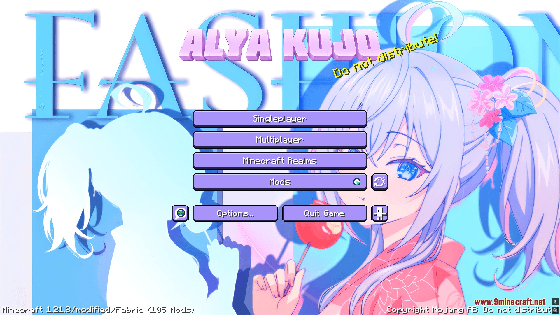 CPvP Alya Kujo Anime Sky Resource Pack Screenshot 2 CPvP Alya Kujo Anime Sky Resource Pack main menu with custom anime art
