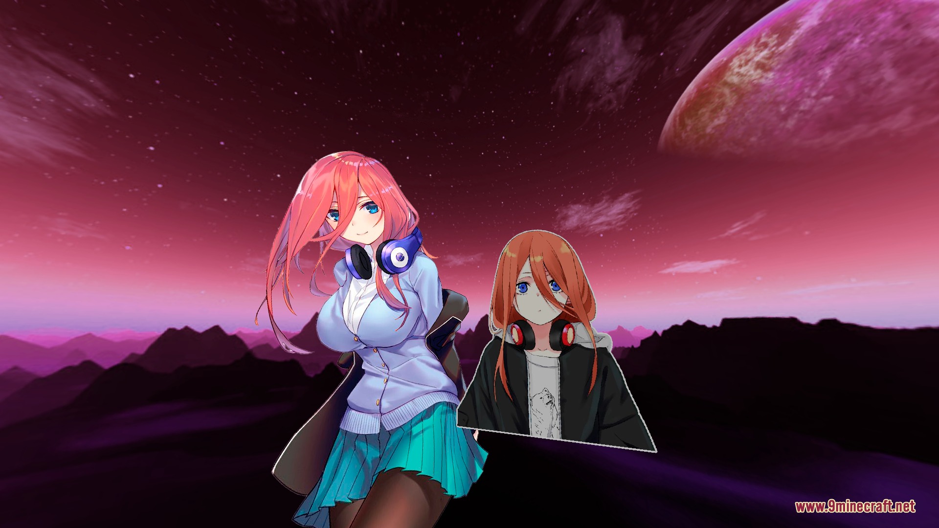 CPvP Miku Nakano Anime Sky Resource Pack Screenshot 5 Custom anime sky featuring Miku Nakano characters against a purple and pink background
