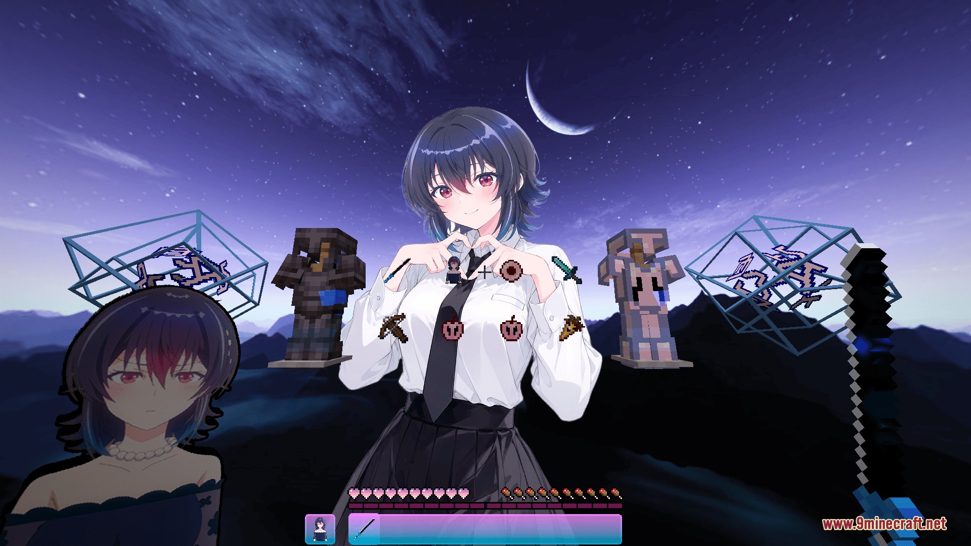 CPvP Umi Asanagi Anime Sky Resource Pack Screenshot 1 Custom Minecraft user interface featuring an anime character and various combat items