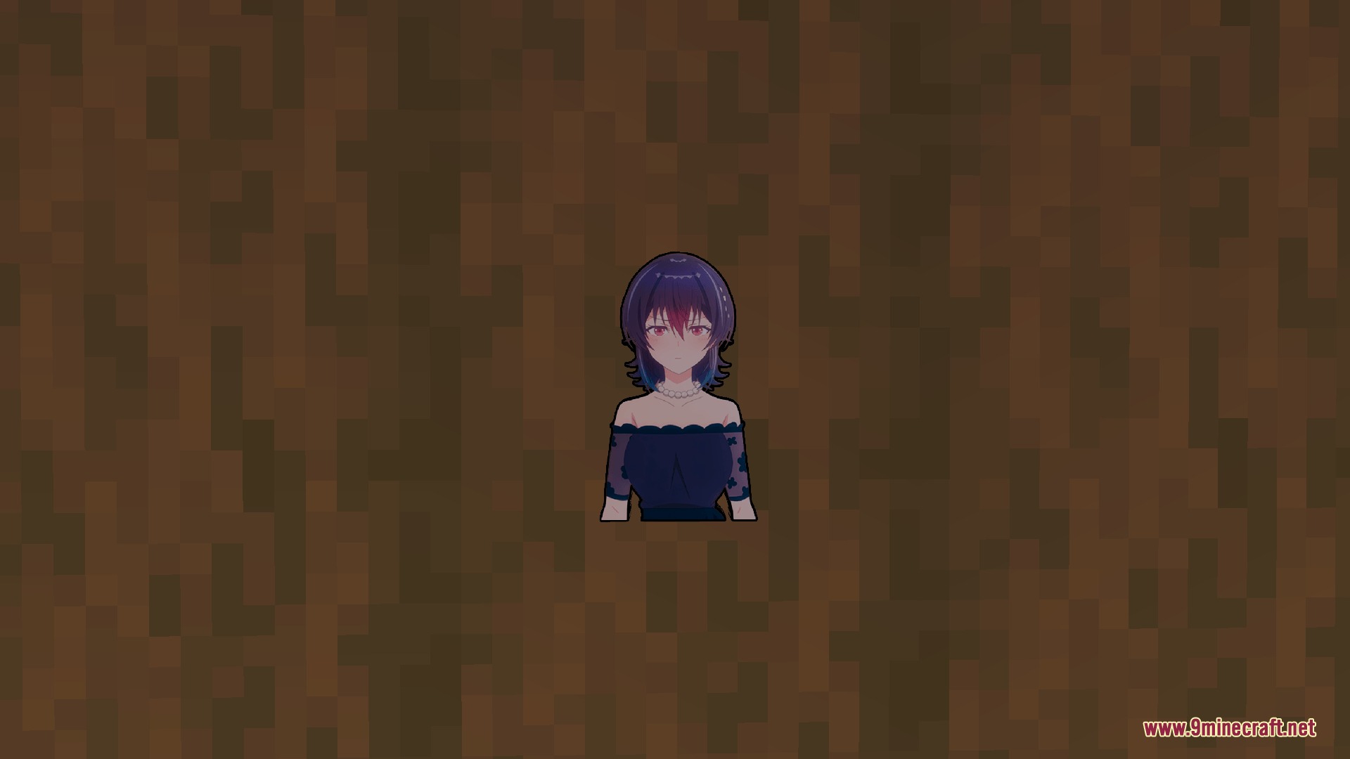 CPvP Umi Asanagi Anime Sky Resource Pack Screenshot 4 Small anime girl character centered on a classic brown Minecraft loading screen