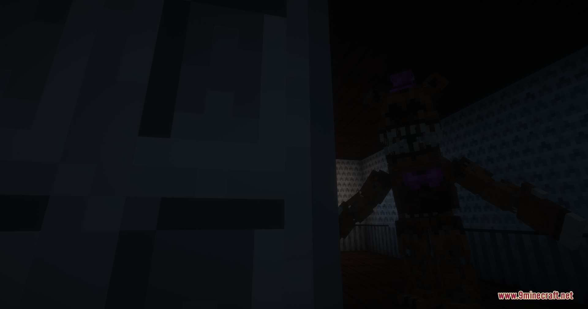 Nightmare Fredbear animatronic standing in a dark hallway from the horror game