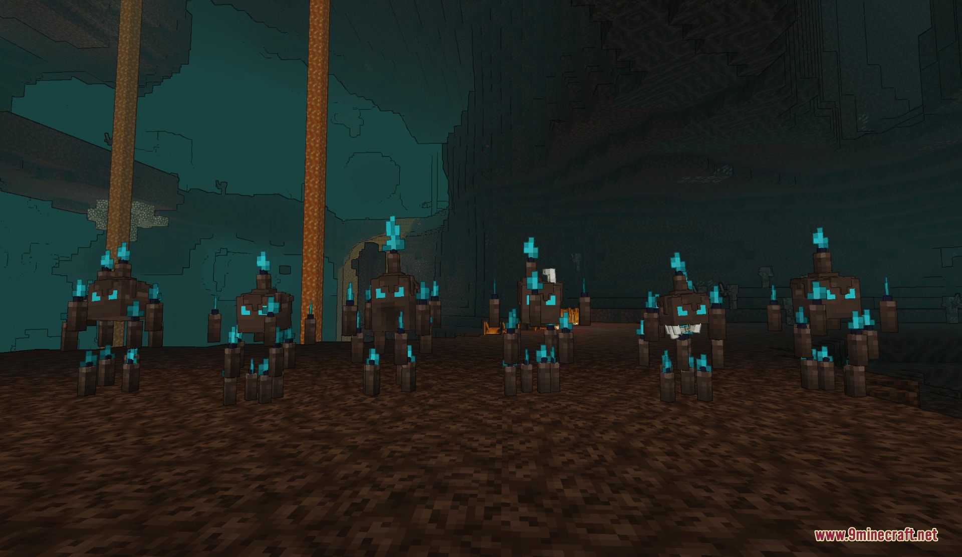 Dark wax candle mobs with blue soul flames in the Soul Sand Valley