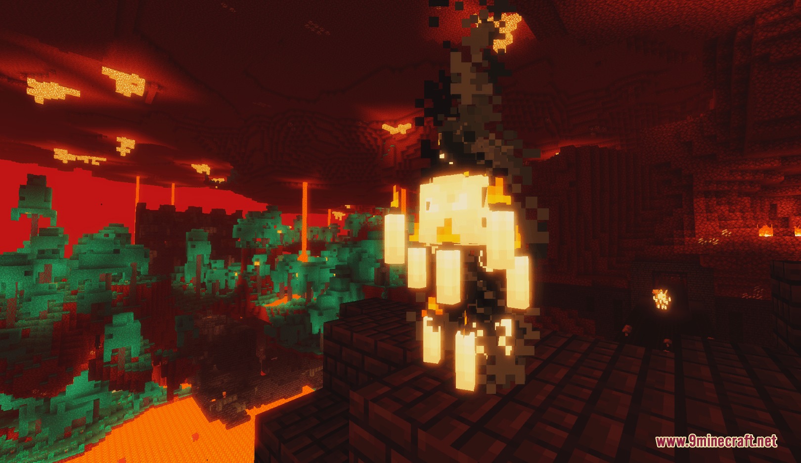 A Blaze mob transformed into floating candles in the Nether world