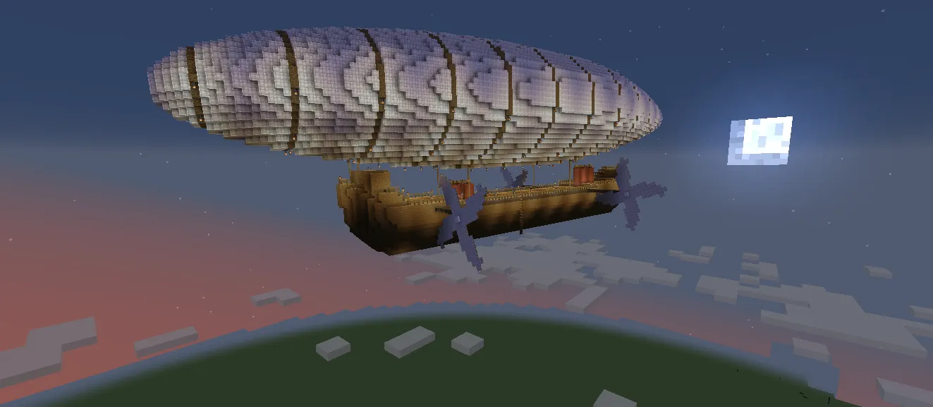 Cargo Air Ship Epic Schematic Screenshots 3 A massive Minecraft cargo airship floating in the night sky above clouds