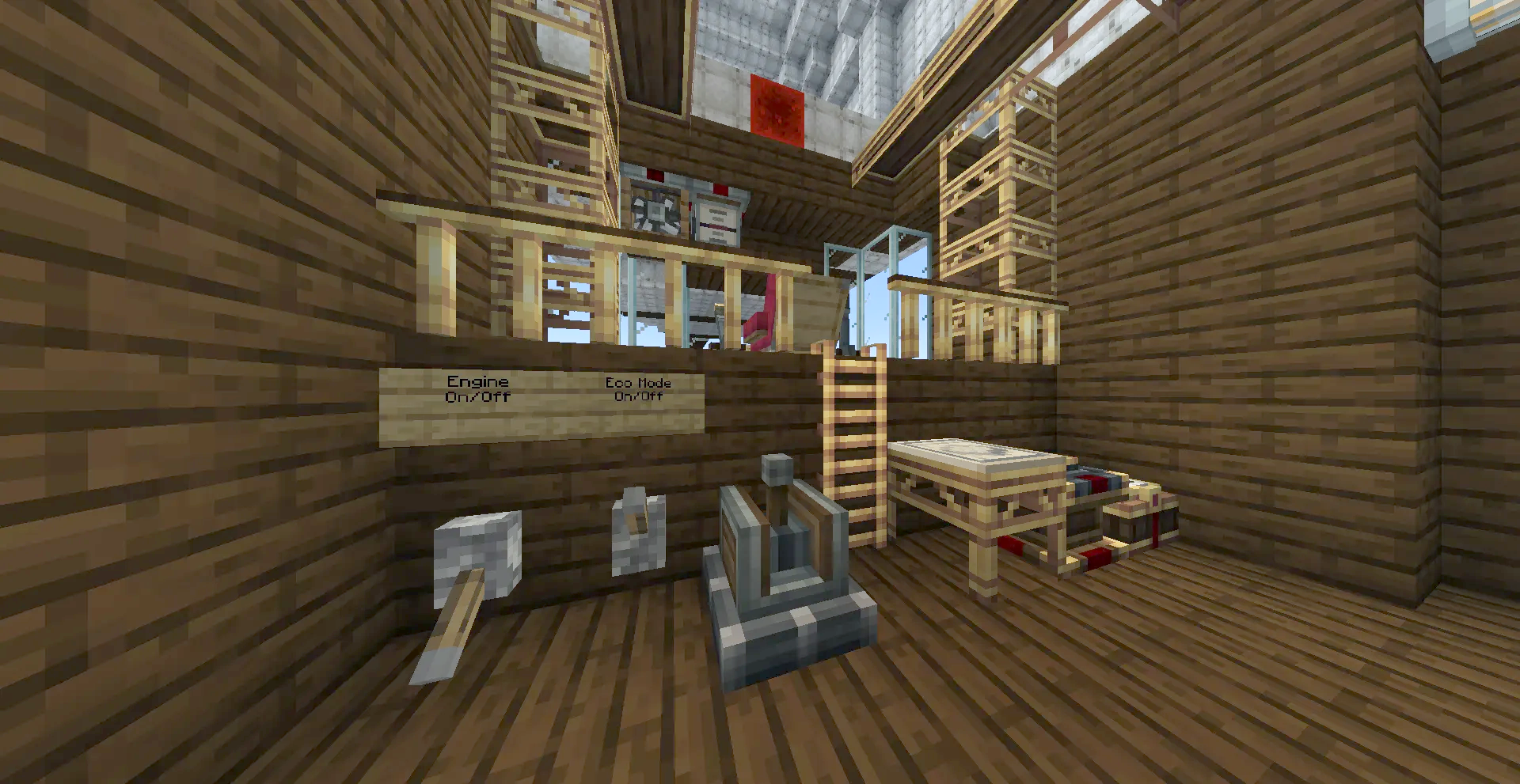 Cargo Blimp Mk1 Schematic Screenshots 4 Interior of the Cargo Blimp Mk1 cabin with levers and a ladder