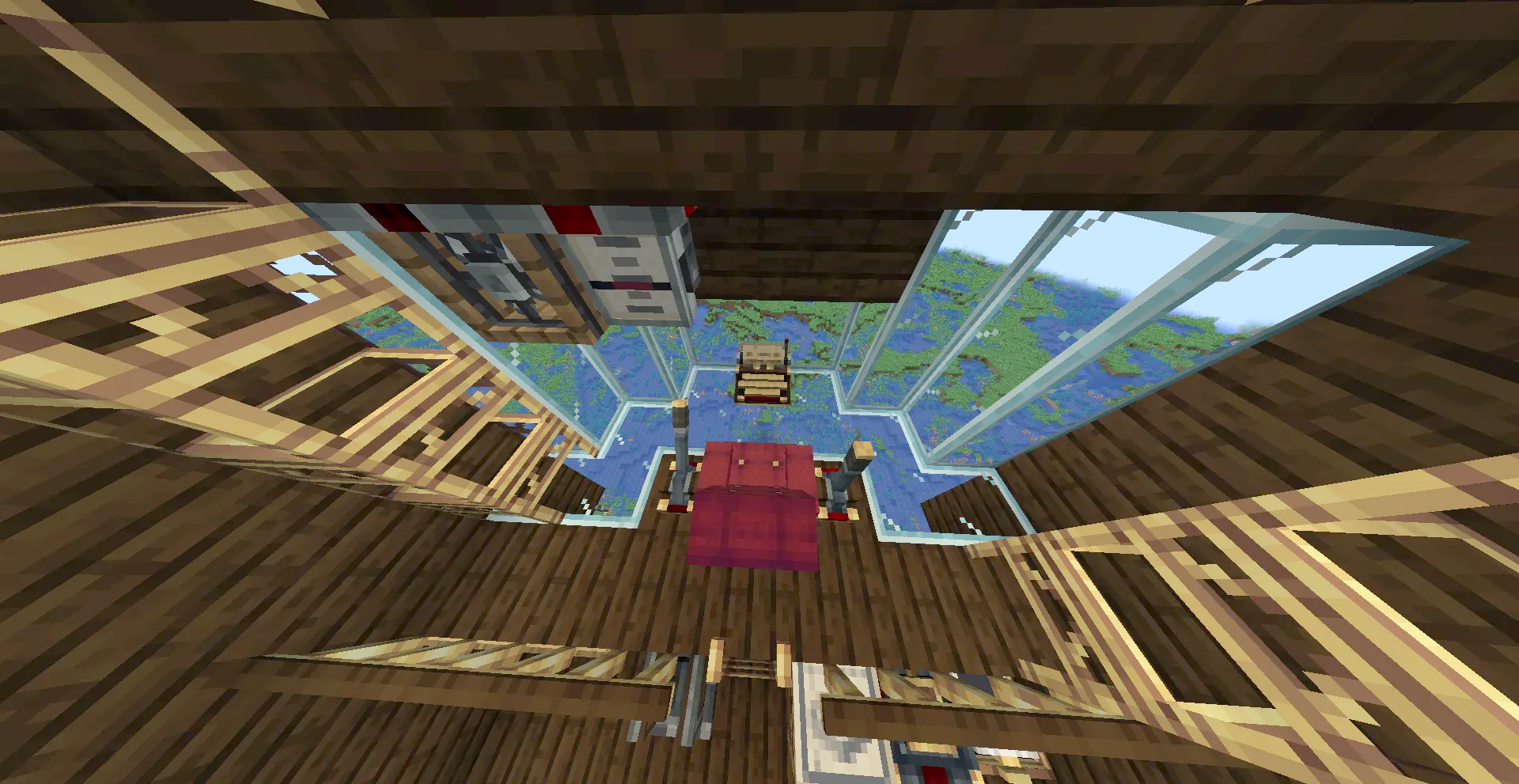 Cargo Blimp Mk1 Schematic Screenshots 5 View from the airship cockpit looking down at the green terrain below